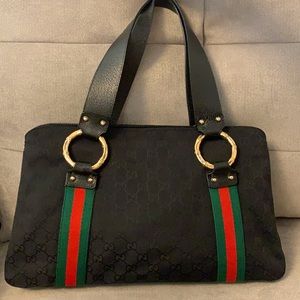 Authentic Gucci Jacquard and Leather Black Purse